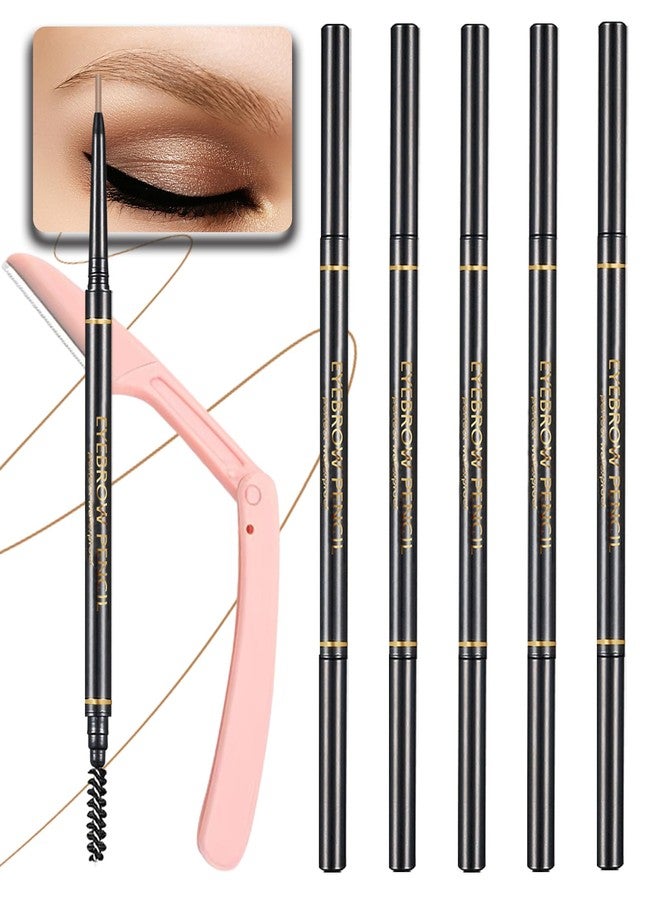 SUMEITANG Light Brown Eye Brow Pencils for Women, 6Pcs Waterproof Eyebrow Pencil, 1.5mm Micro-Fine Tip & Spiral Brush with Brow Razors Perfect for Creating a Natural and Delicate Eyebrow Look Makeup - Image 1